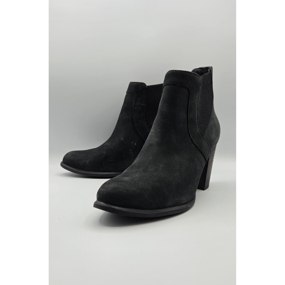 UGG Women Black Suede Ankle Boots Block Heel Elastic Gore Booties 0753